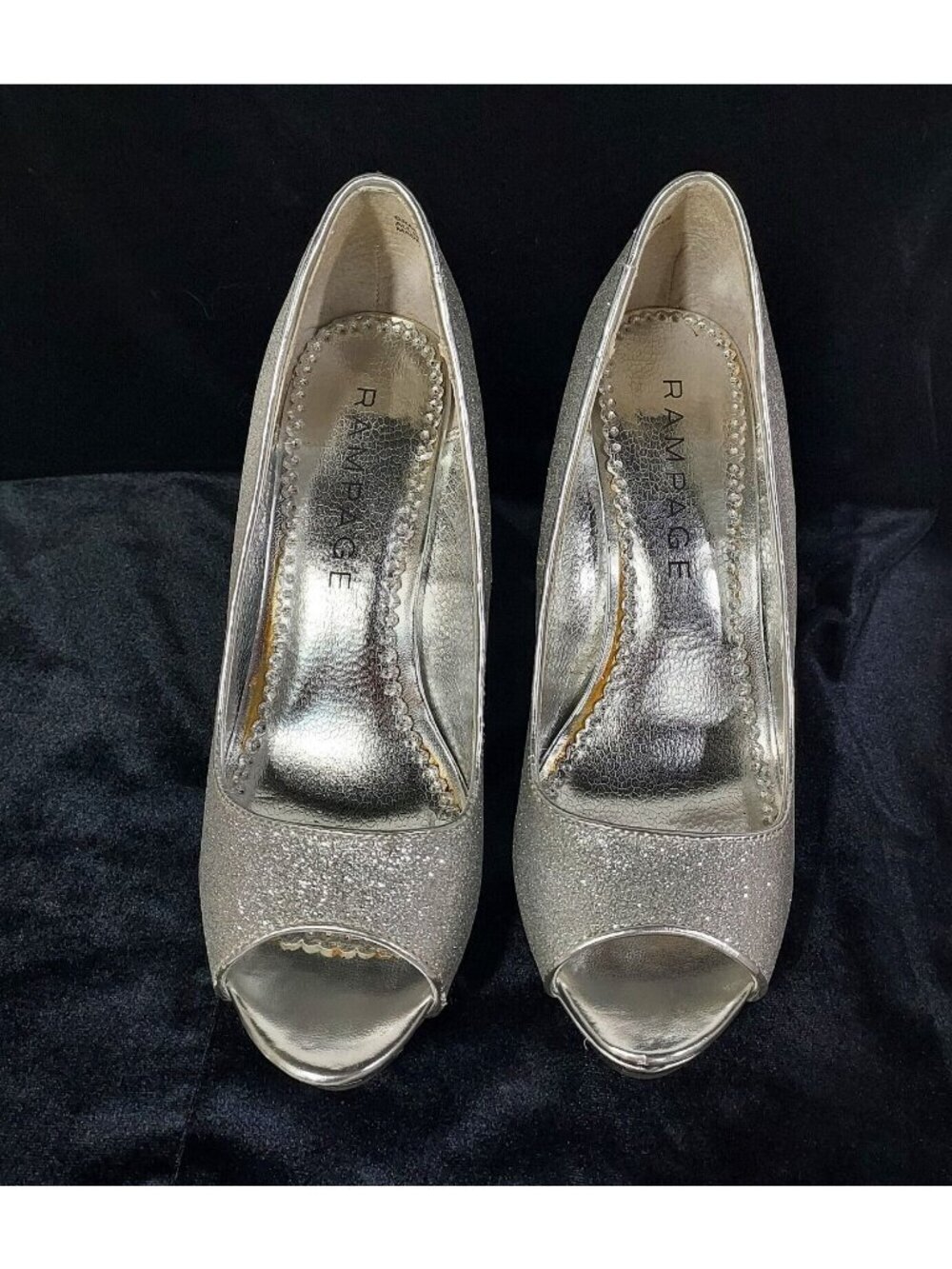 Rampage Gracee Glitter Heels Womens Sz M Silver Platform Slip On Pumps - Picture 11 of 12
